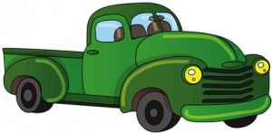 green pick-up truck