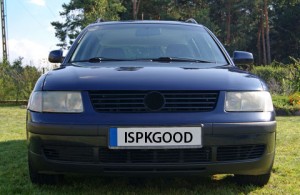 Blue station wagon, license ISPKGOOD